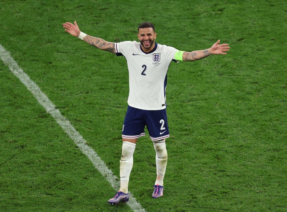 Kyle Walker tras la segunda semiifnal de la Eurocopa entre Países Bajos e Inglaterra en Dortmund, Alemania EFE/EPA/MOHAMED MESSARA