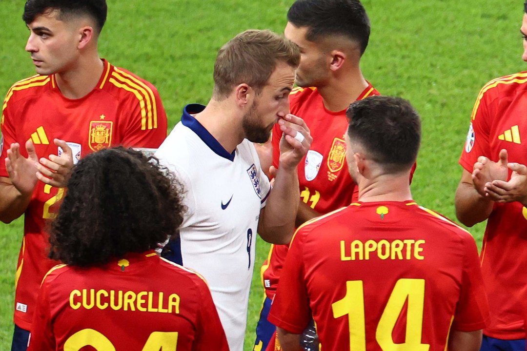 Harry Kane tras el encuentro correspondiente a la final de la Eurocopa que disputaron Inglaterra en el Estadio Olímpico de Berlín. EFE/EPA/HANNIBAL HANSCHKE